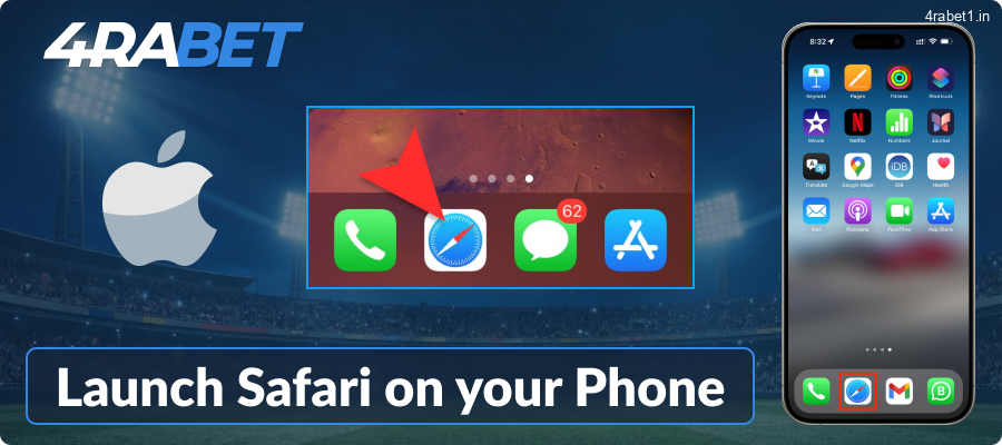 Open the Safari browser on your iOS device