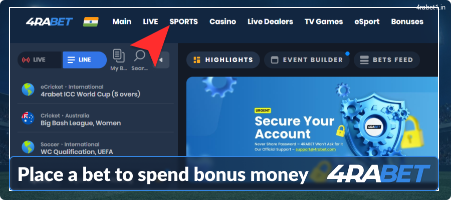 Place your bet at 4rabet website