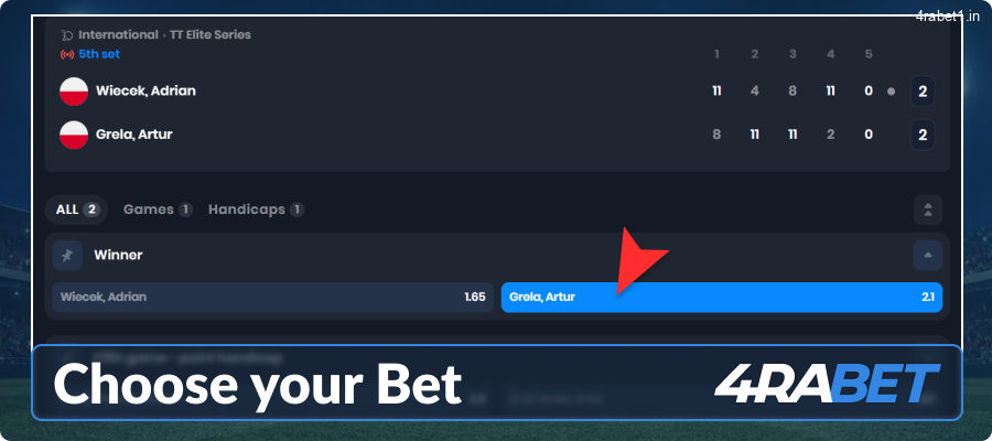 Select betting odds at 4rabet India